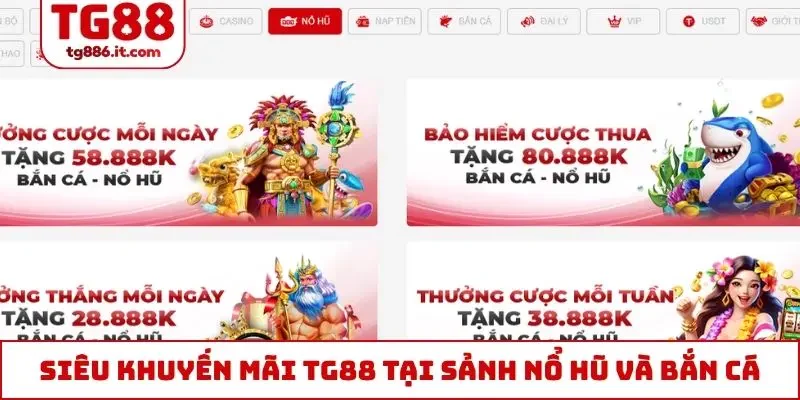 Siêu khuyến mãi TG88 tại sảnh Nổ Hũ và Bắn Cá